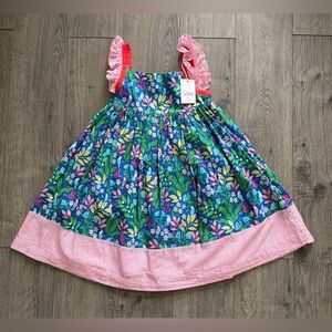 Mini Boden Venice Blue Tropical Garden Floral Dress with Ruffle Straps NWT 6-7y